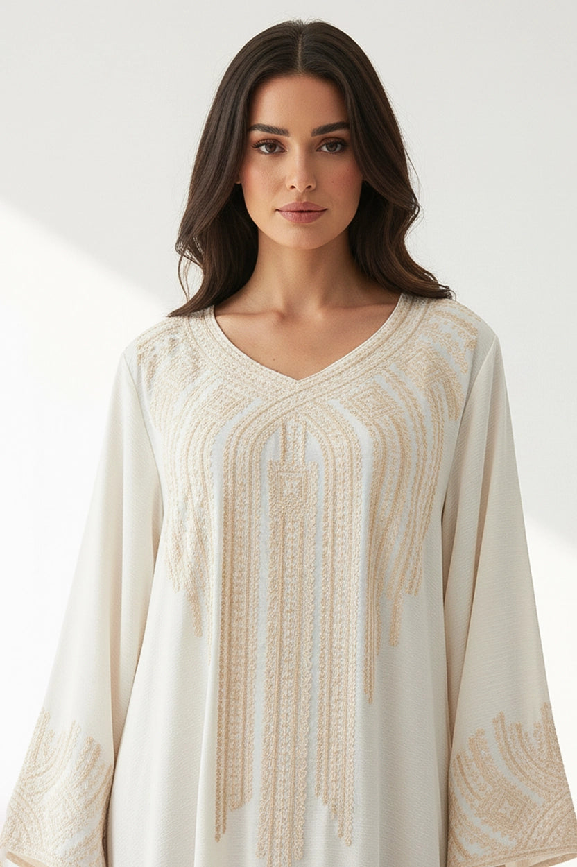 U-Neck Embroidered Jalabiya