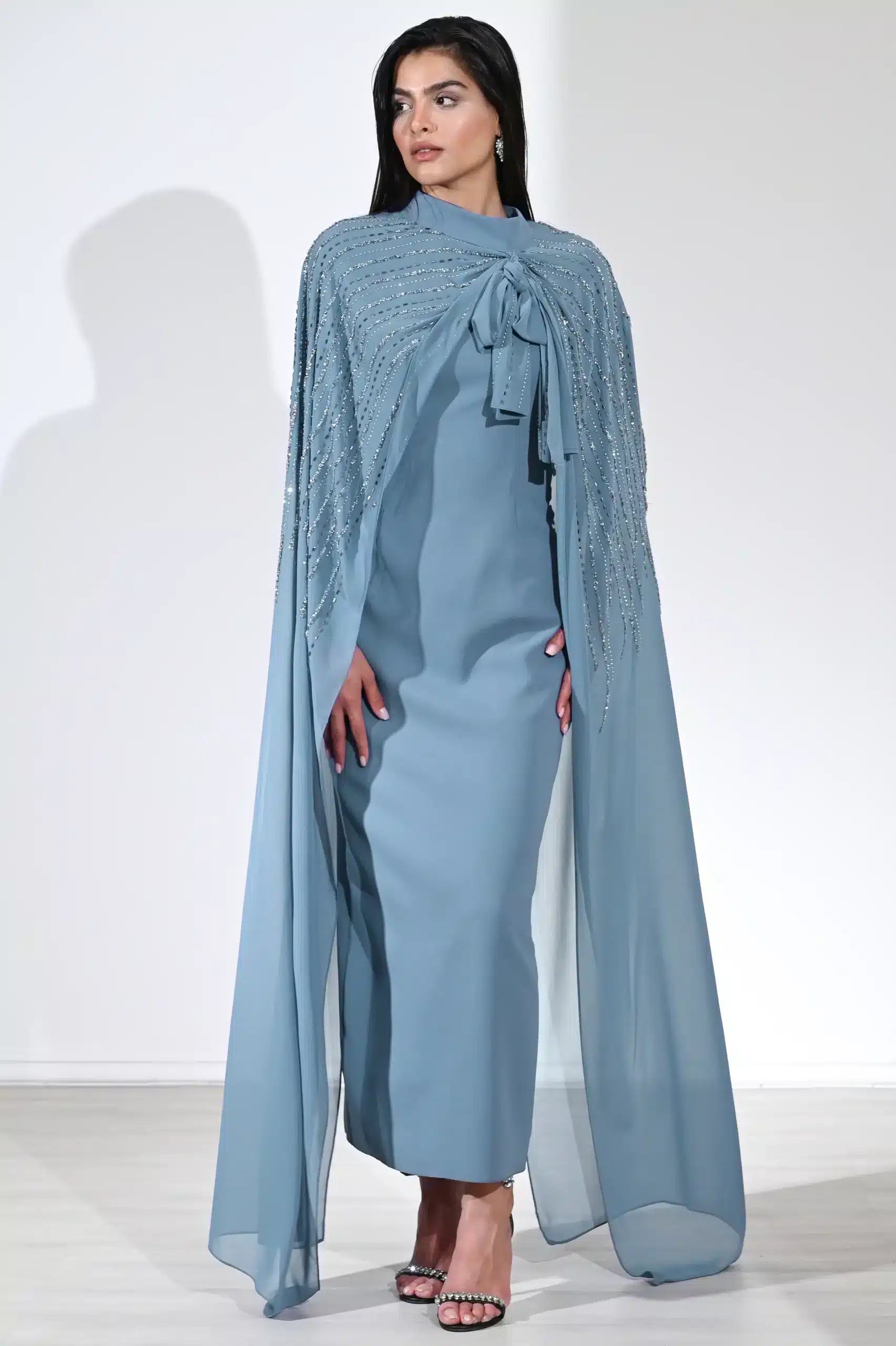 Crystal 2PCS Cape Crepe Dress