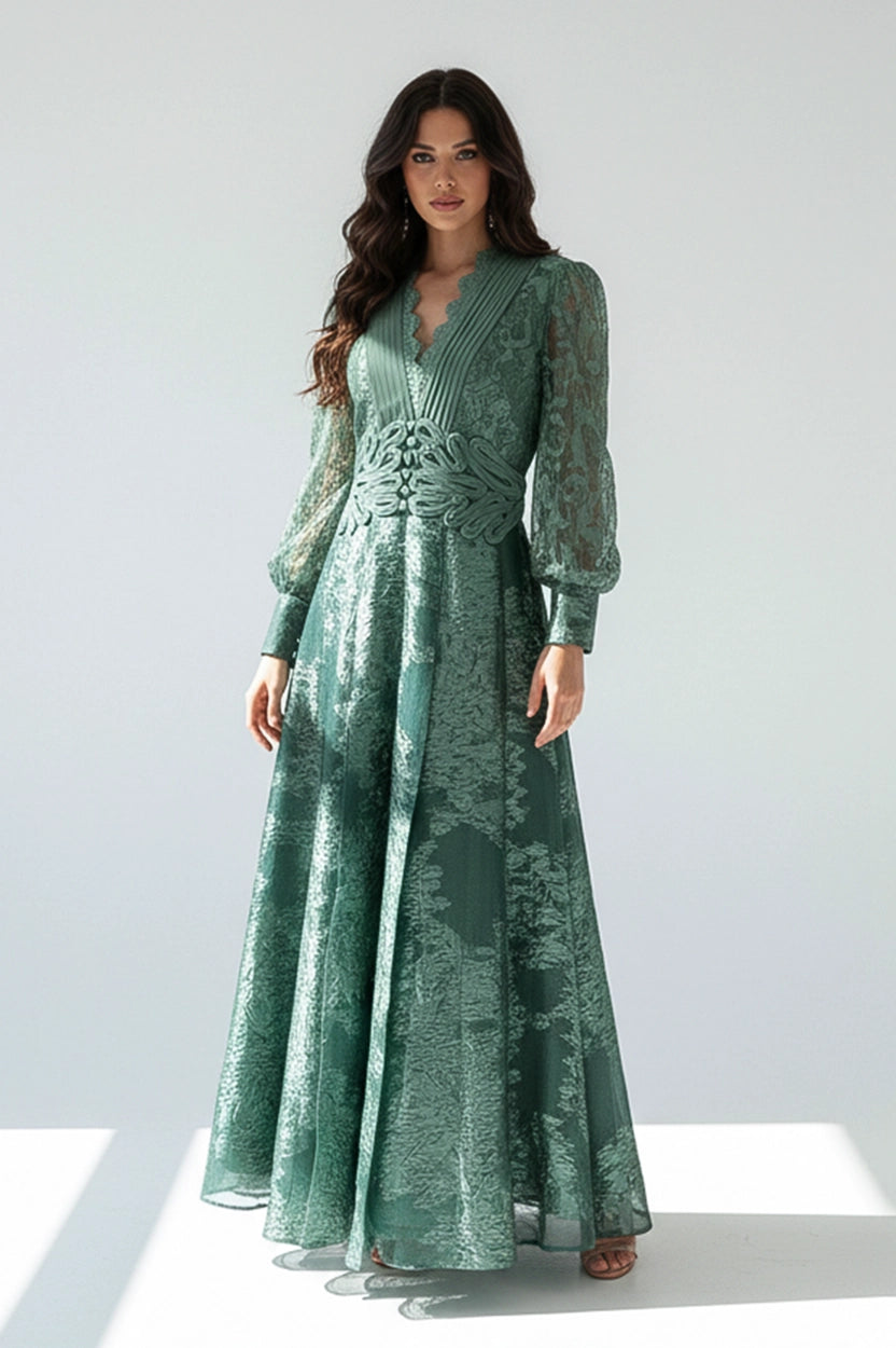 V-Neck Dantel & Brokar Dress