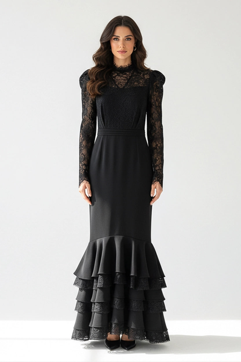 V-Neck Ruffled Crepe Dress