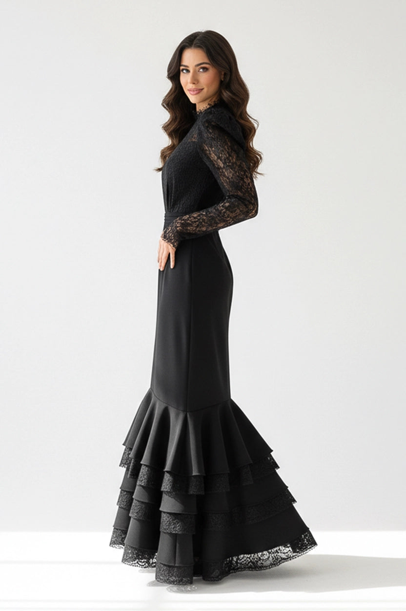 V-Neck Ruffled Crepe Dress