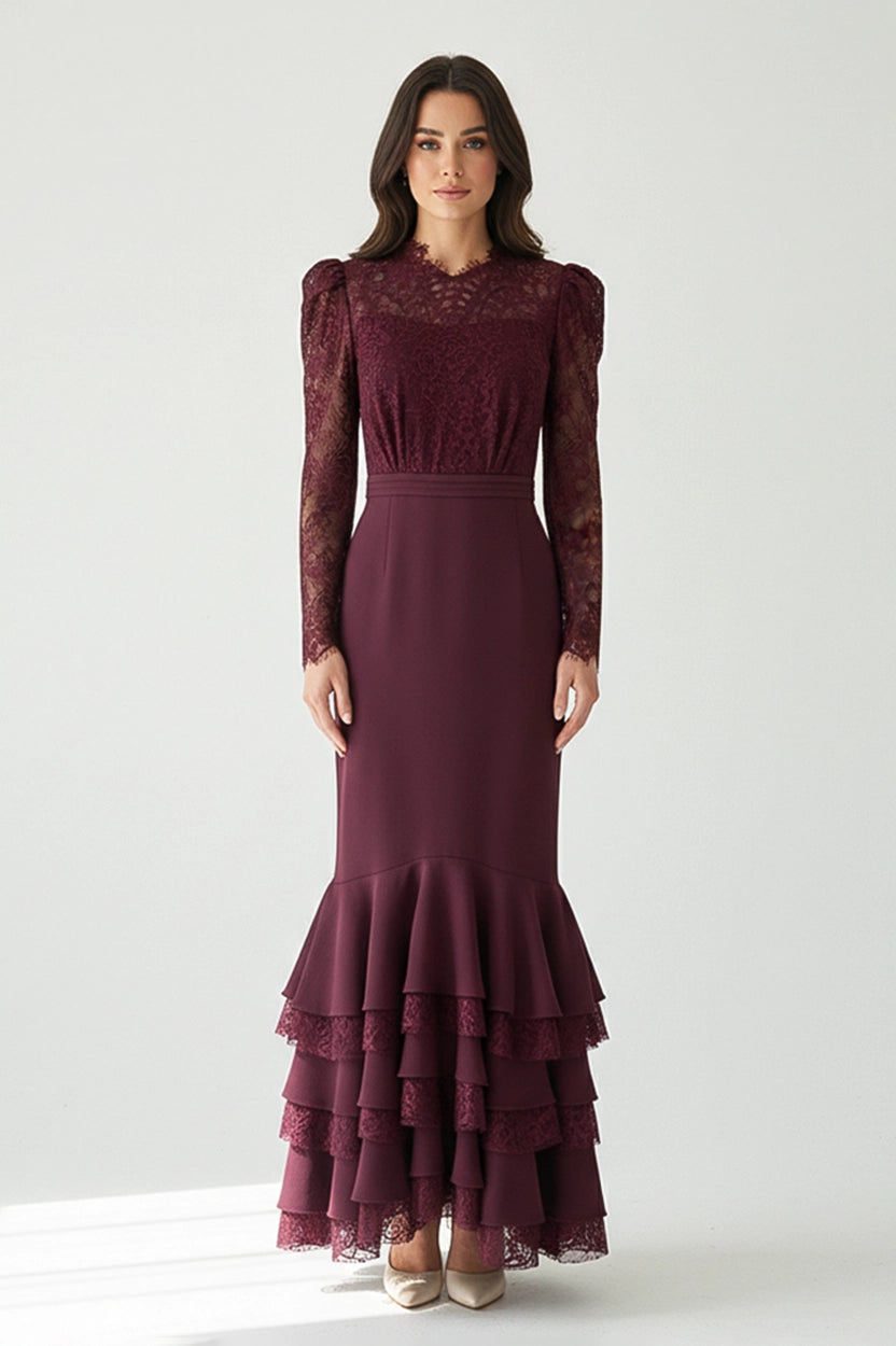 V-Neck Ruffled Crepe Dress