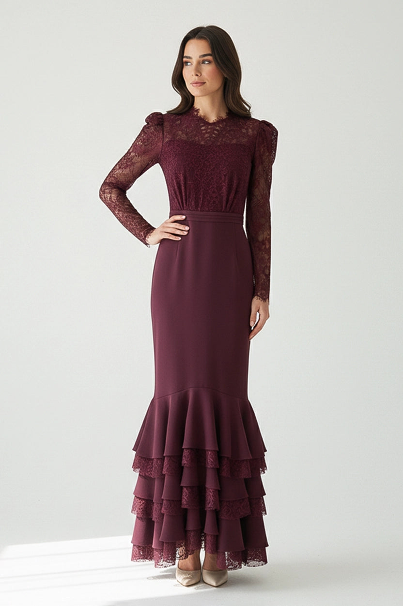 V-Neck Ruffled Crepe Dress