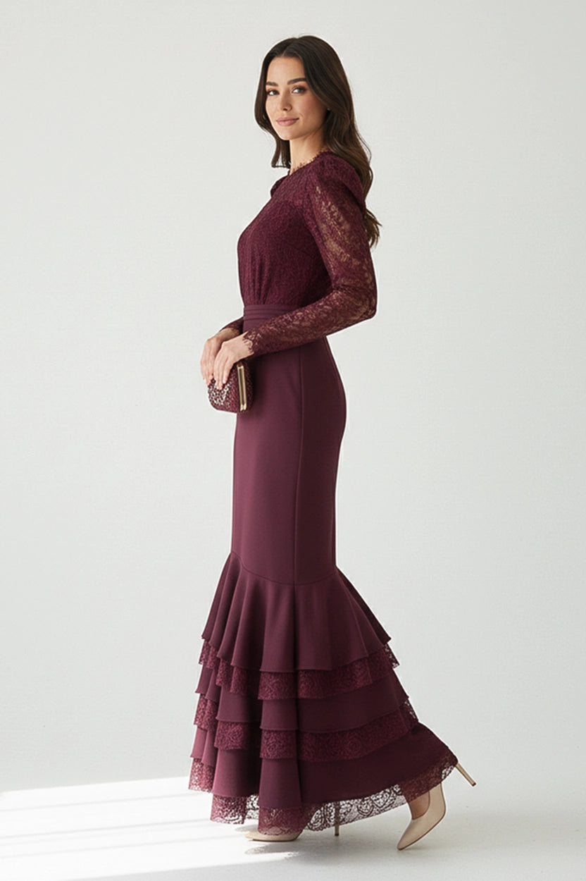 V-Neck Ruffled Crepe Dress