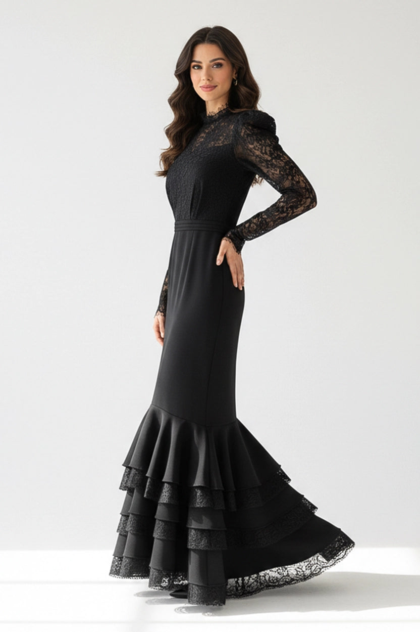 V-Neck Ruffled Crepe Dress