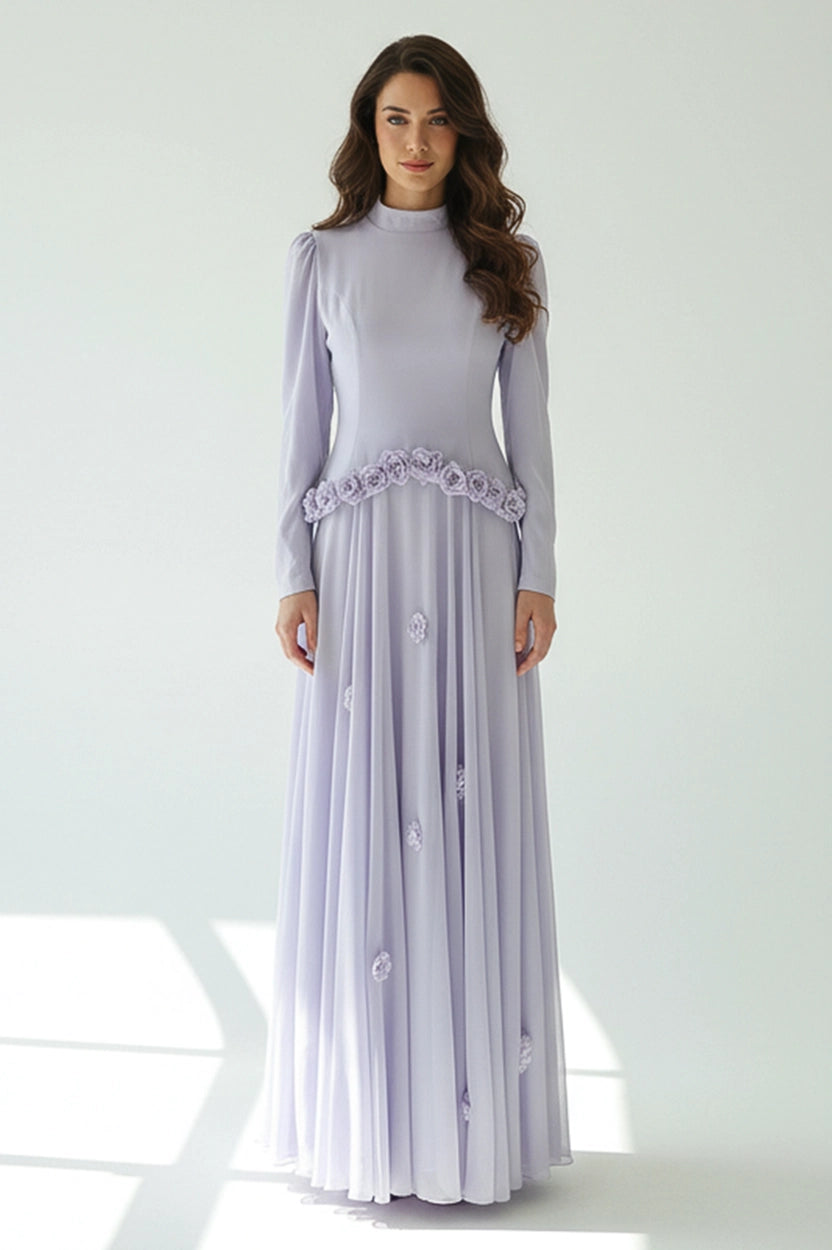 Waistline Rose Crepe Chiffon Dress