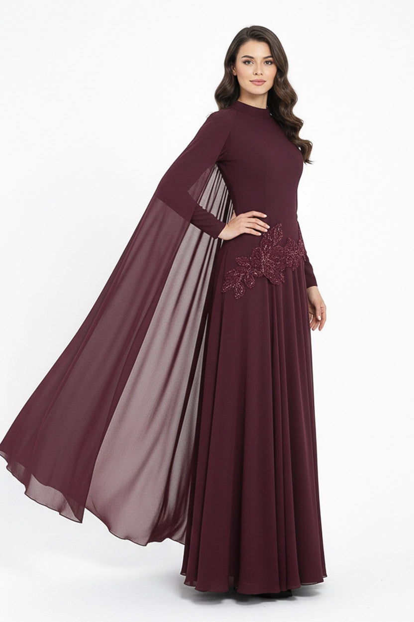 Waistline Rose Beaded Crepe Chiffon Dress