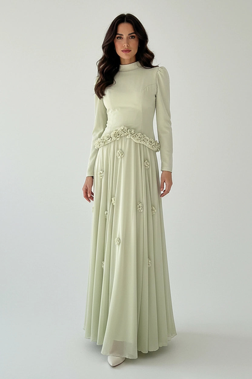 Waistline Rose Crepe Chiffon Dress