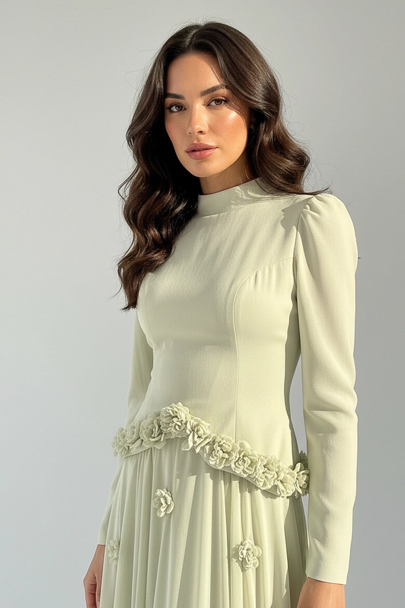 Waistline Rose Crepe Chiffon Dress