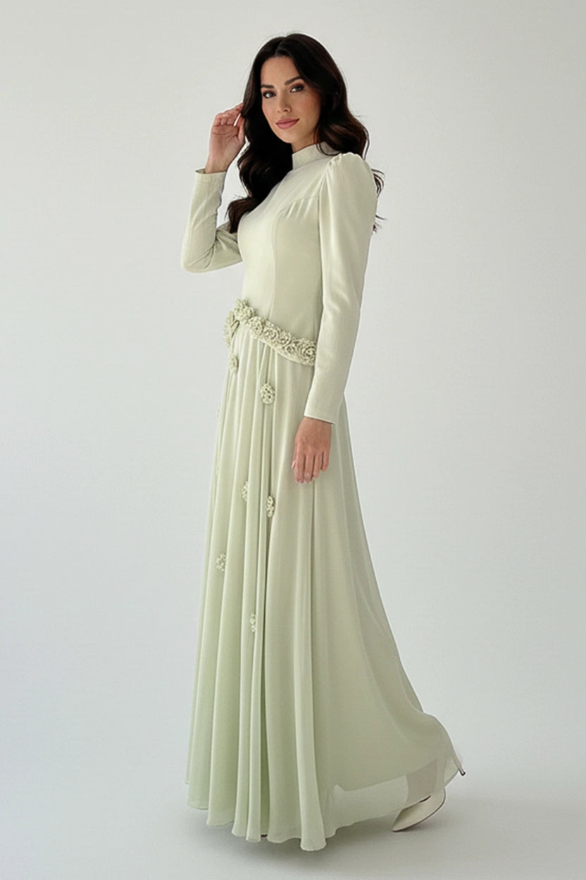 Waistline Rose Crepe Chiffon Dress