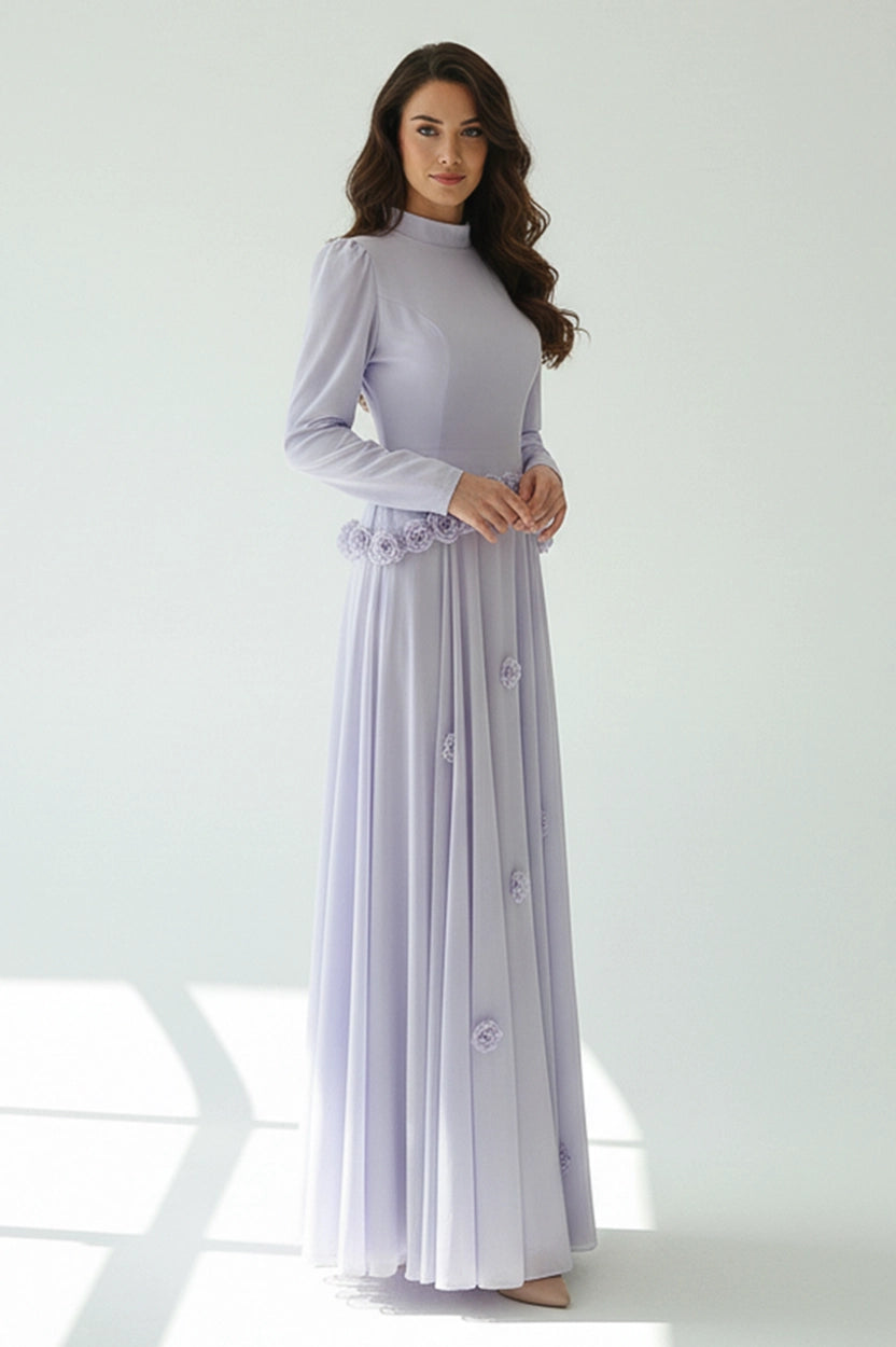 Waistline Rose Crepe Chiffon Dress