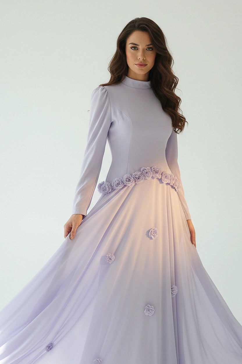 Waistline Rose Crepe Chiffon Dress