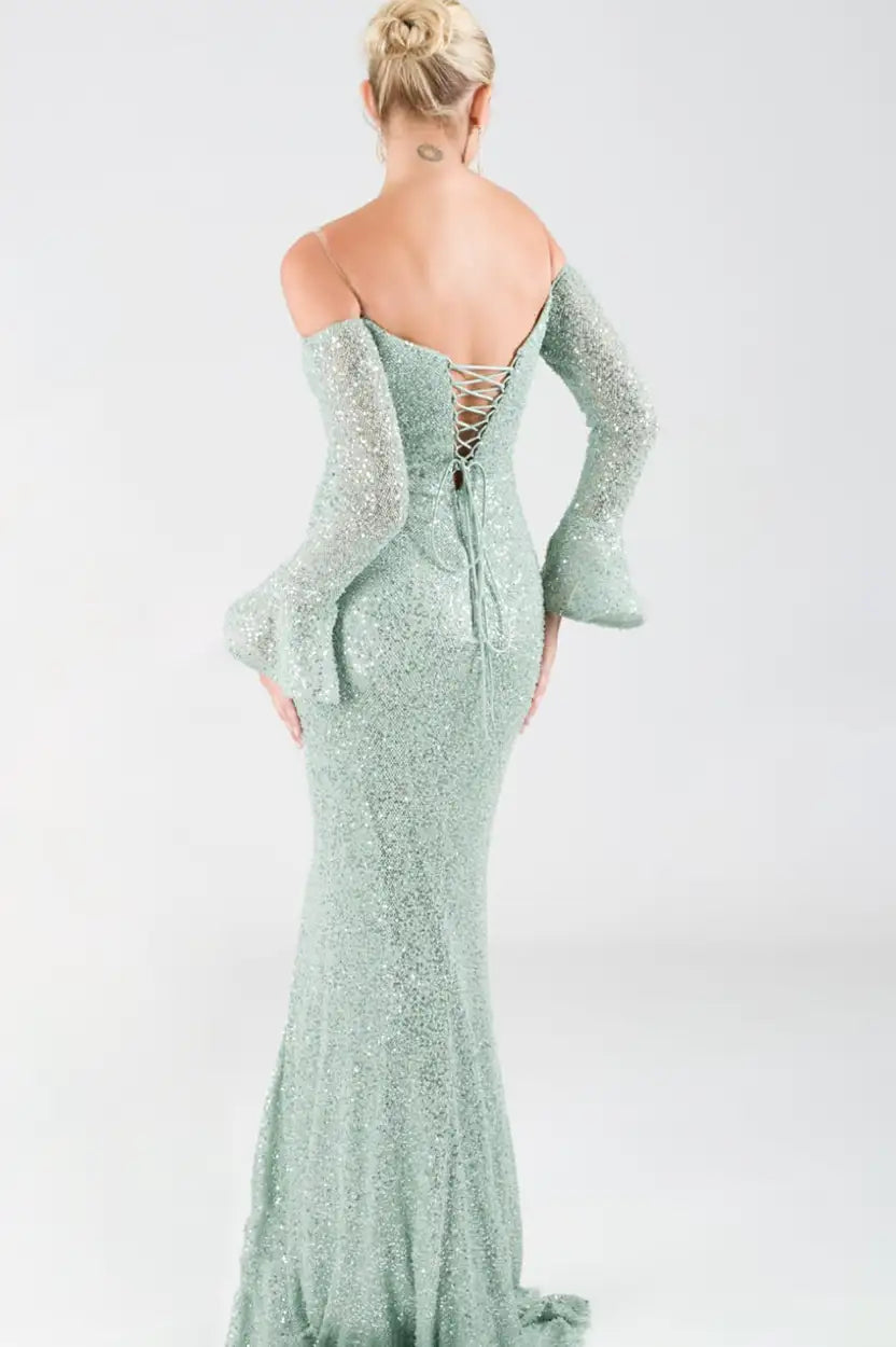Off-Shoulder Sequin Net Dress