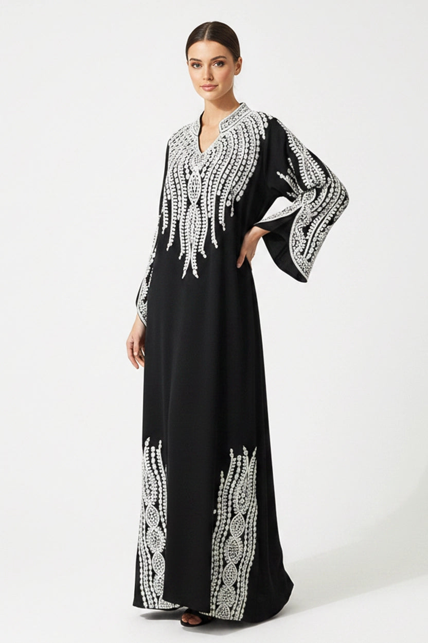 Wide Open Sleeve Cut Embroidered Jalabiya