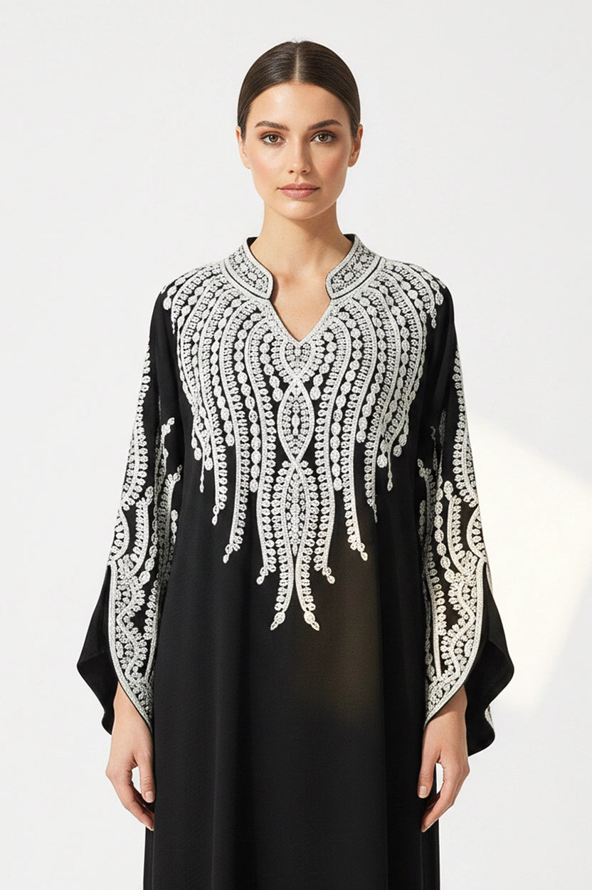 Wide Open Sleeve Cut Embroidered Jalabiya