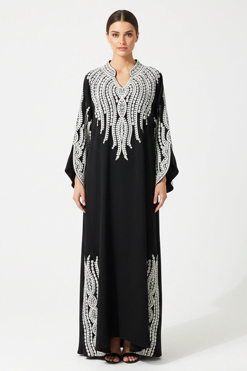 Wide Open Sleeve Cut Embroidered Jalabiya