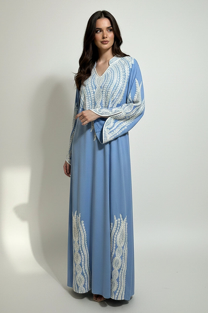 Wide Open Sleeve Cut Embroidered Jalabiya
