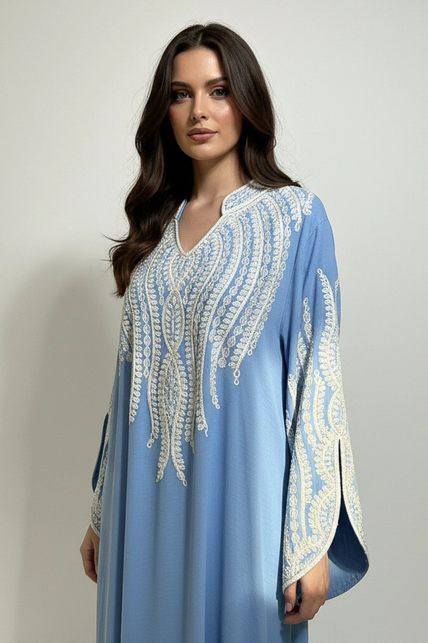 Wide Open Sleeve Cut Embroidered Jalabiya