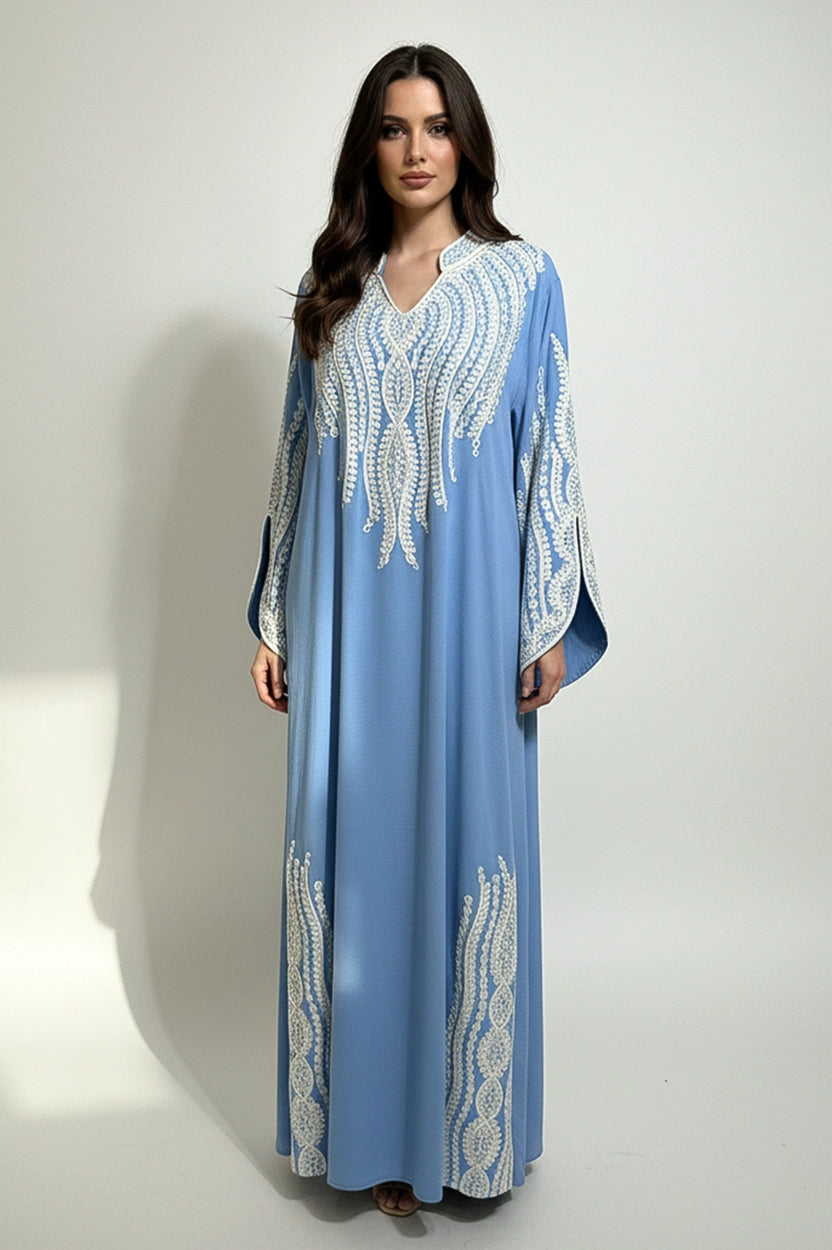 Wide Open Sleeve Cut Embroidered Jalabiya