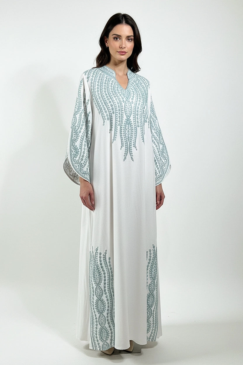 Wide Open Sleeve Cut Embroidered Jalabiya
