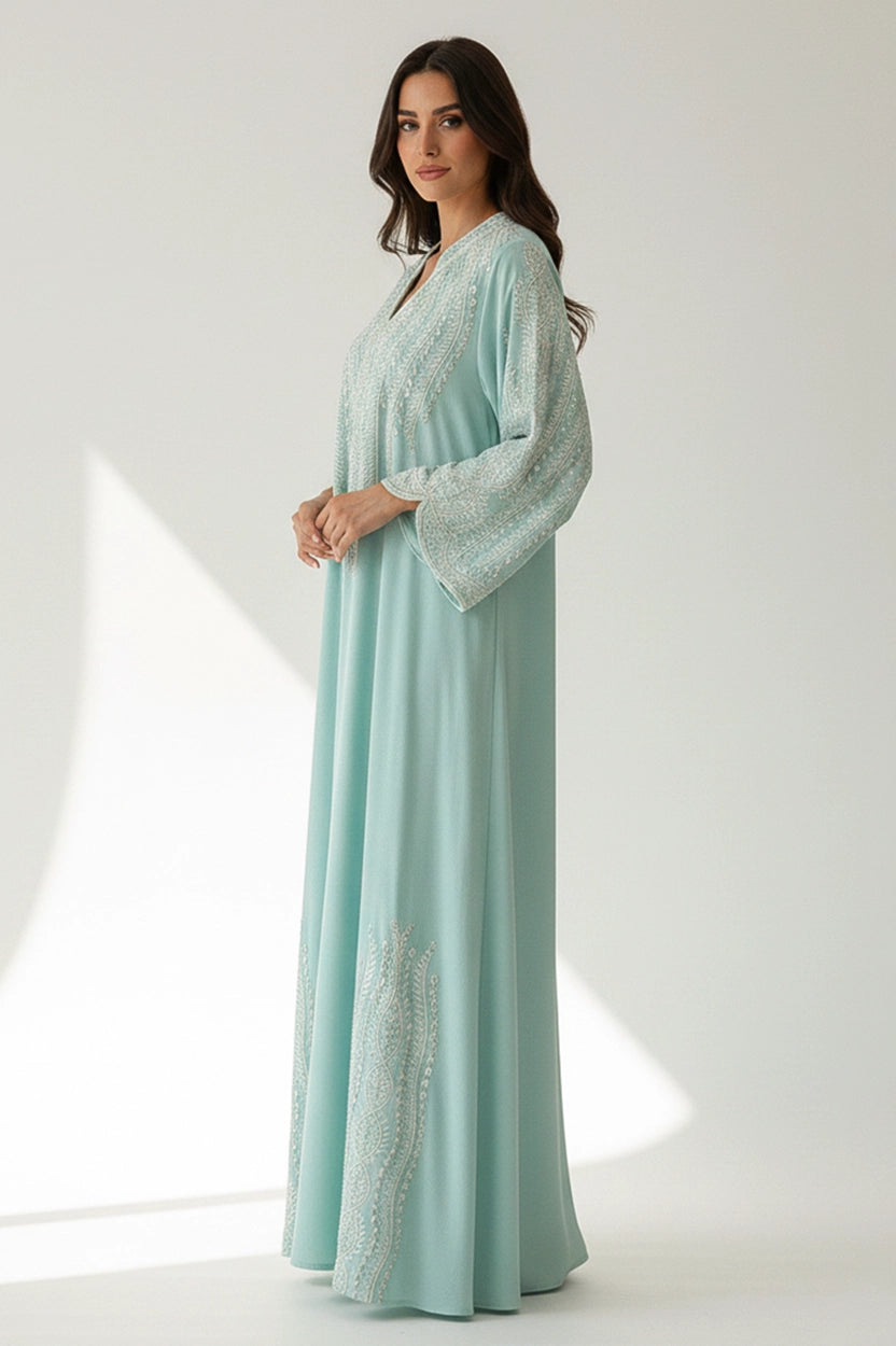 Wide Open Sleeve Cut Embroidered Jalabiya