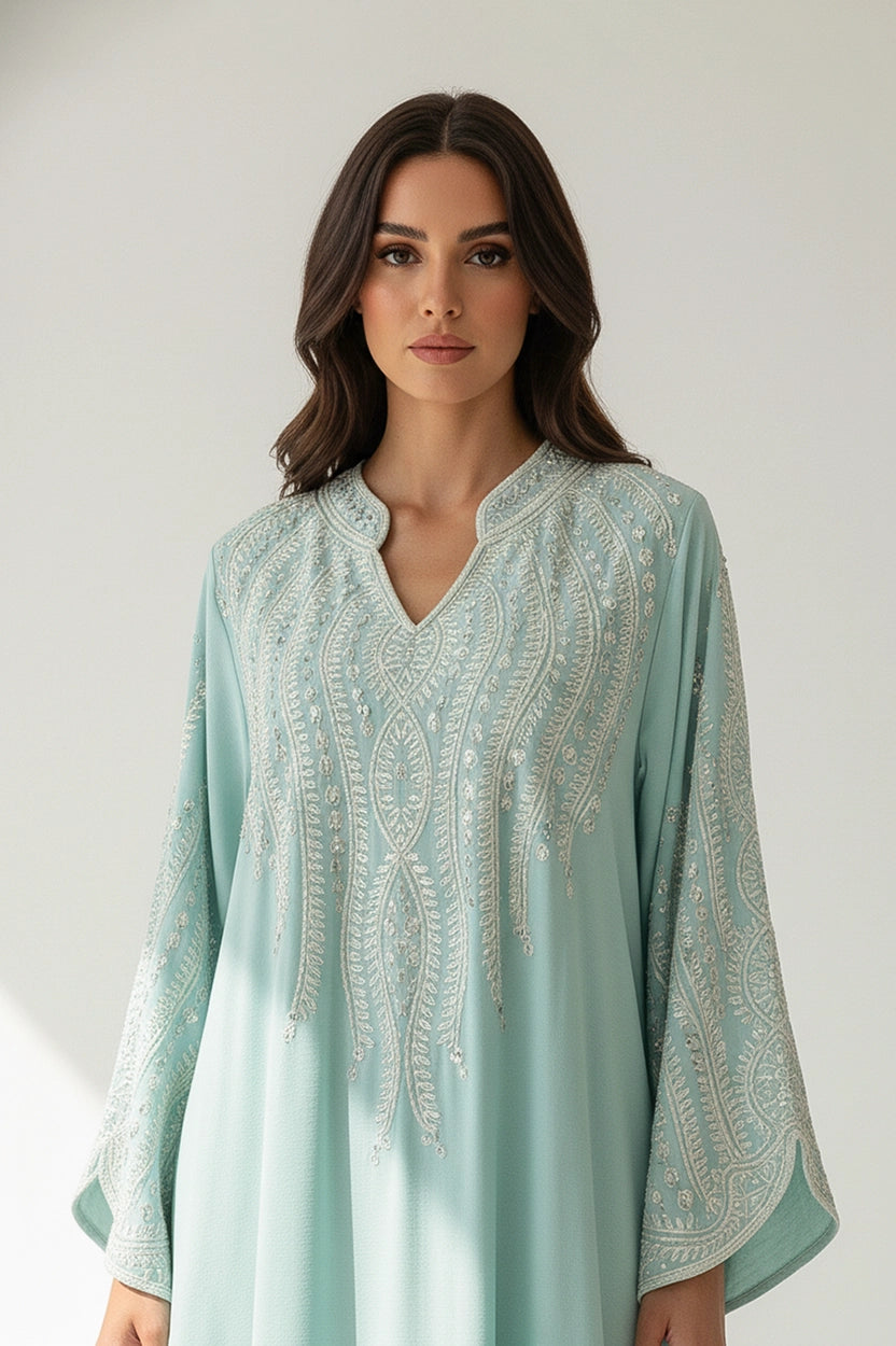 Wide Open Sleeve Cut Embroidered Jalabiya