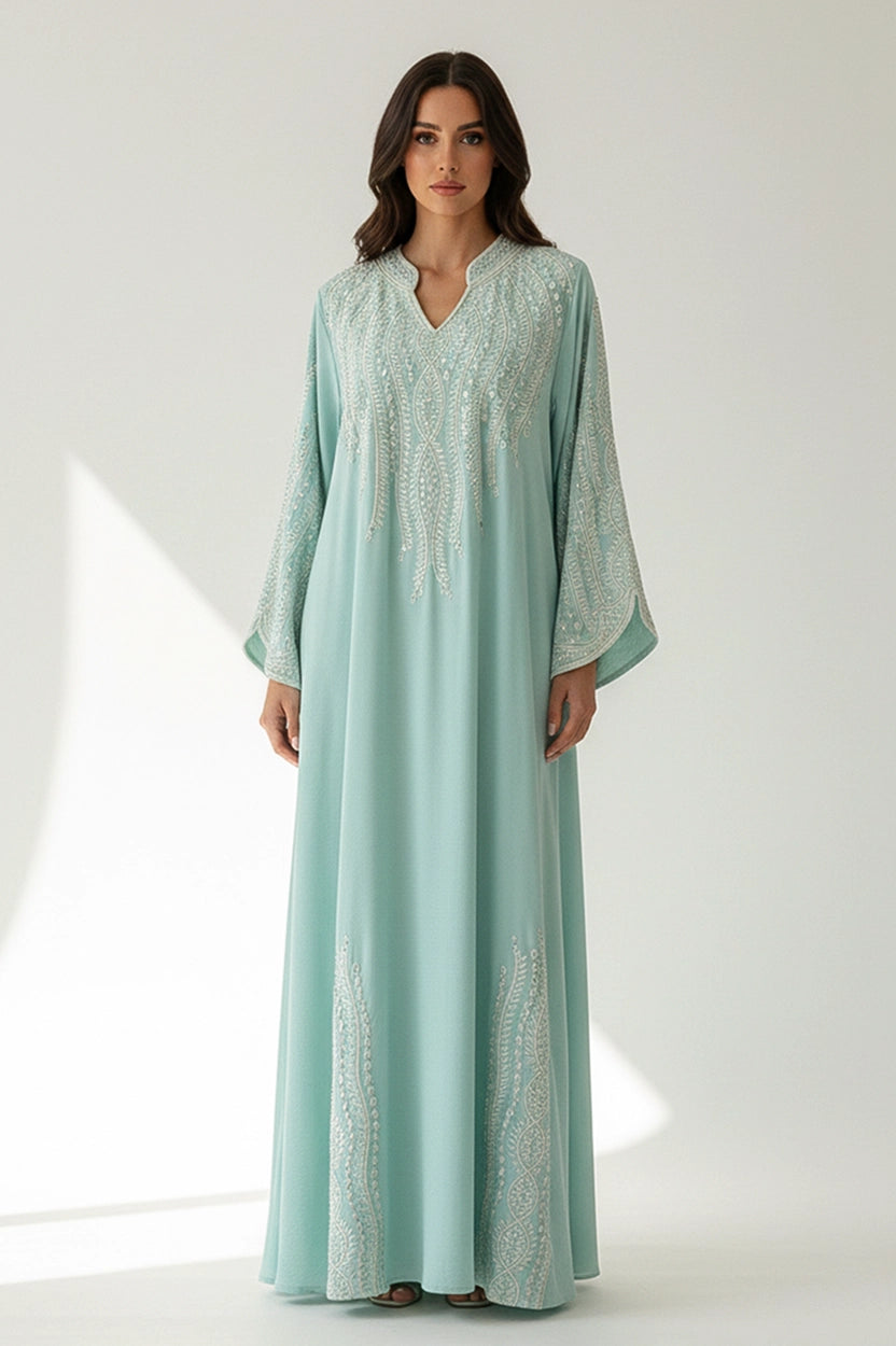 Wide Open Sleeve Cut Embroidered Jalabiya