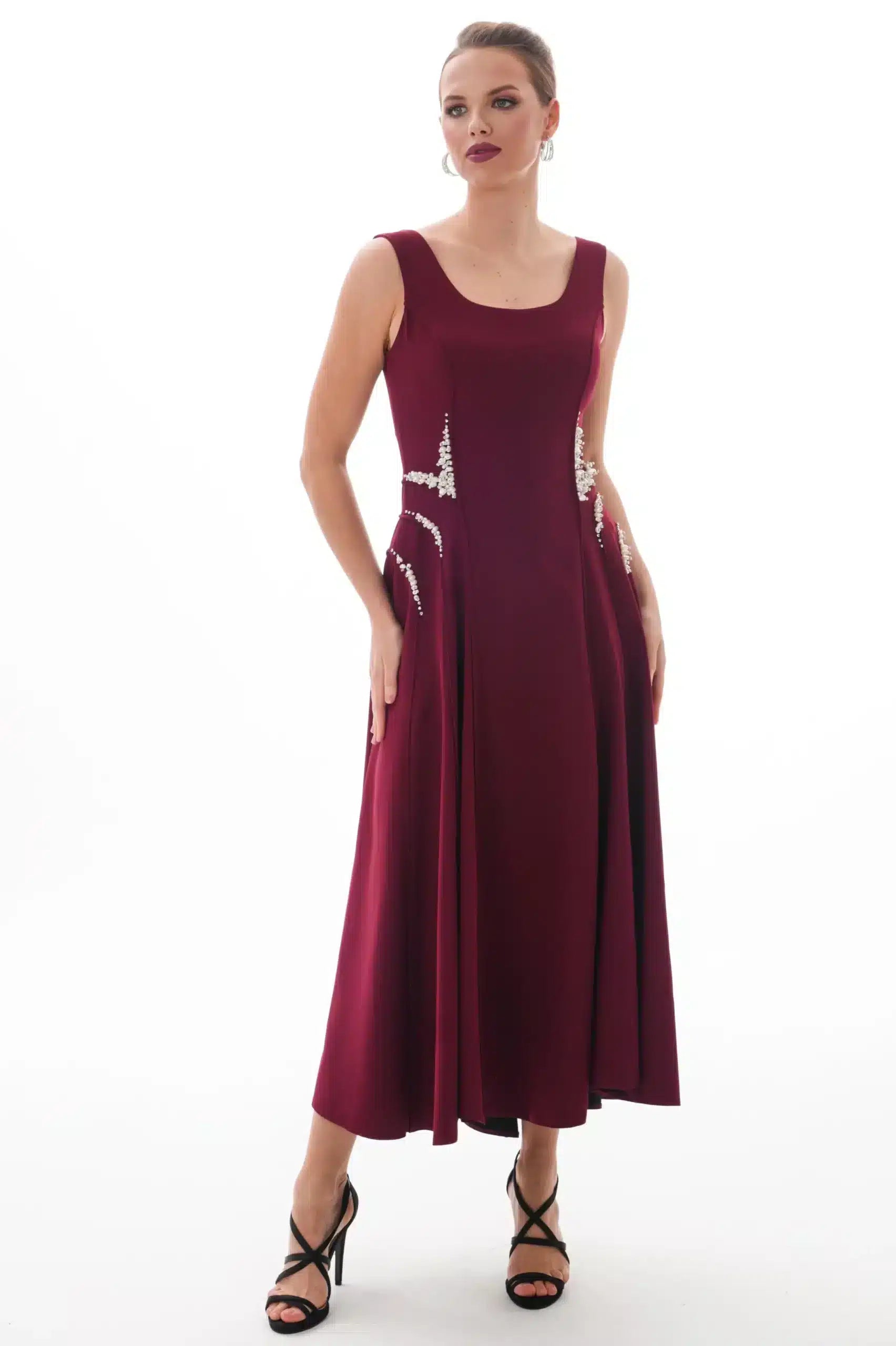 A-Line Embellished Waist Crepe Dress