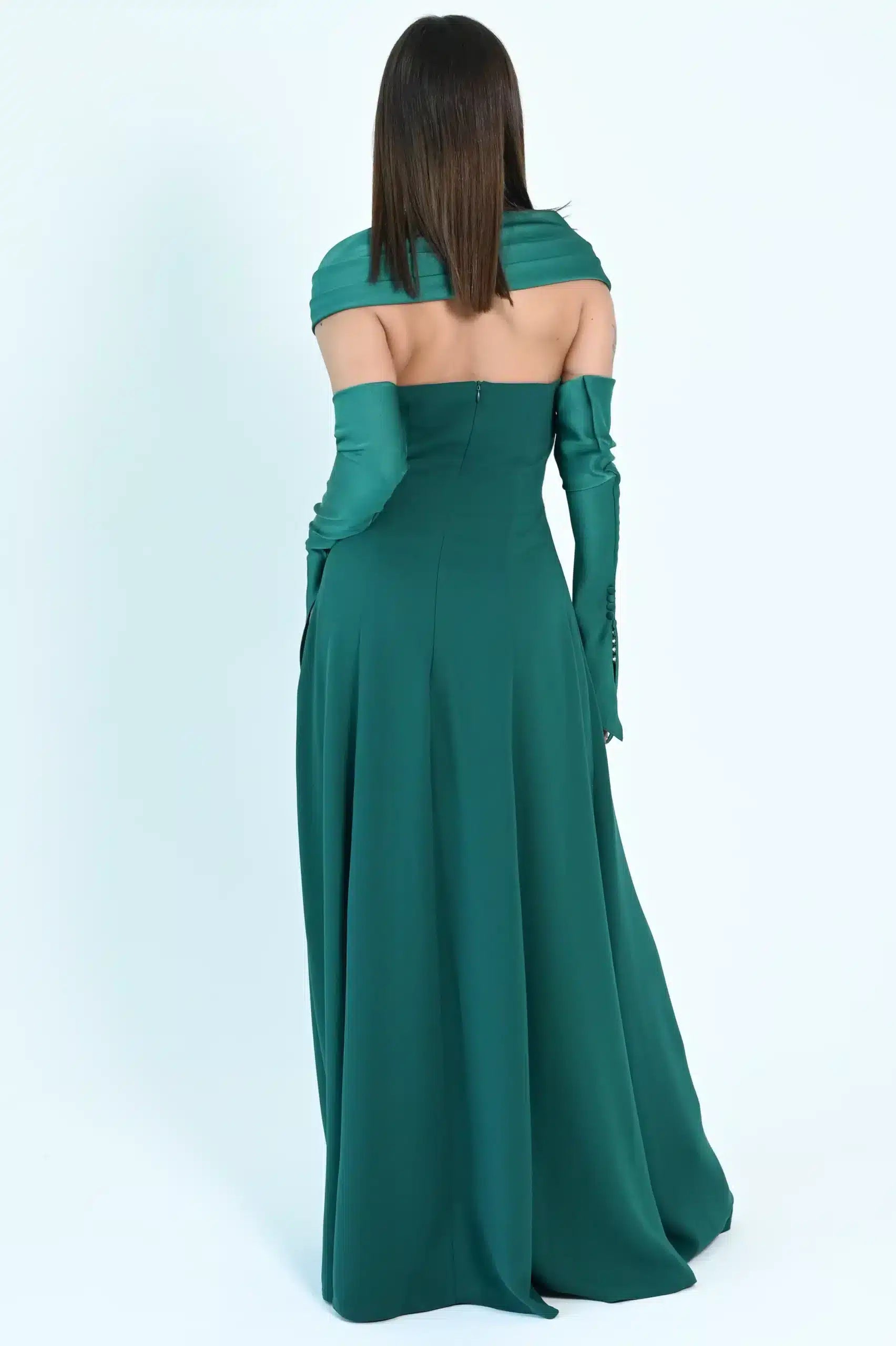 Draped Off Shoulder Crepe Dress