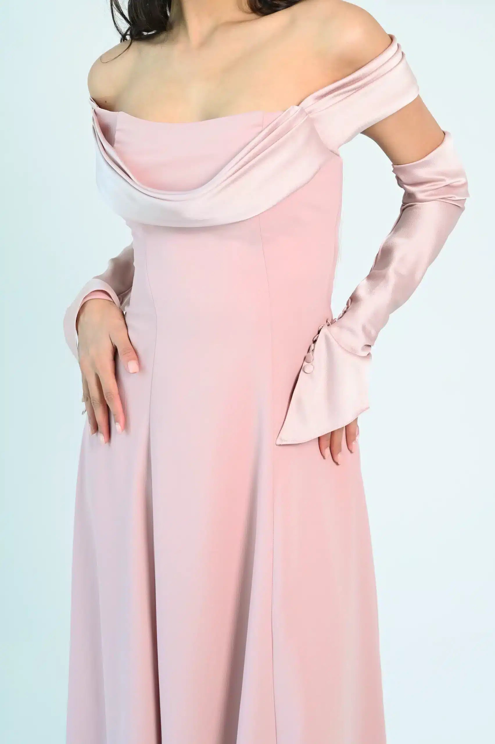 Draped Off Shoulder Crepe Dress