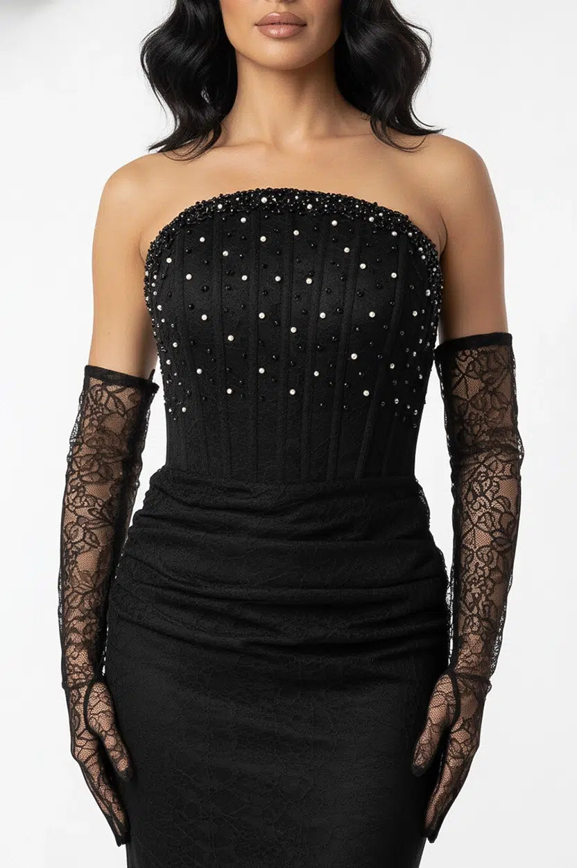 Beaded Corset Dantel Dress