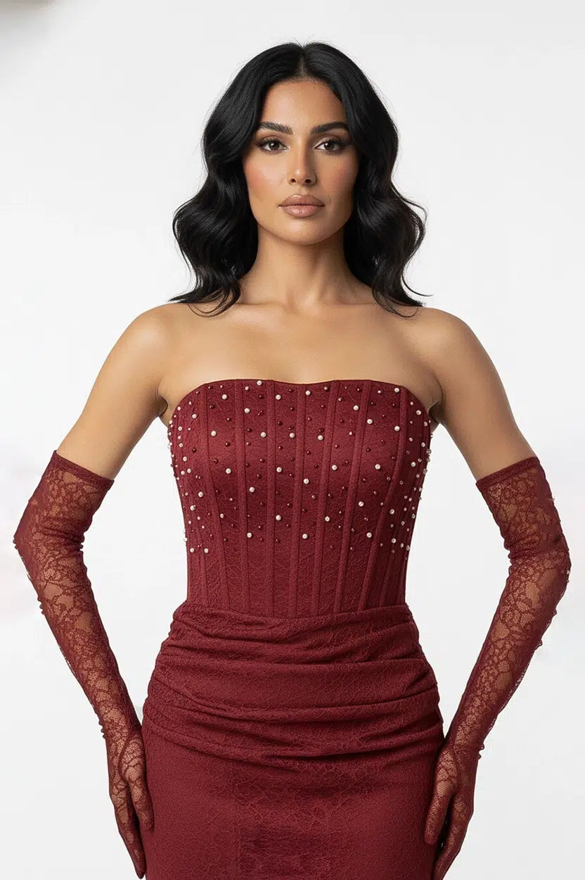 Beaded Corset Dantel Dress