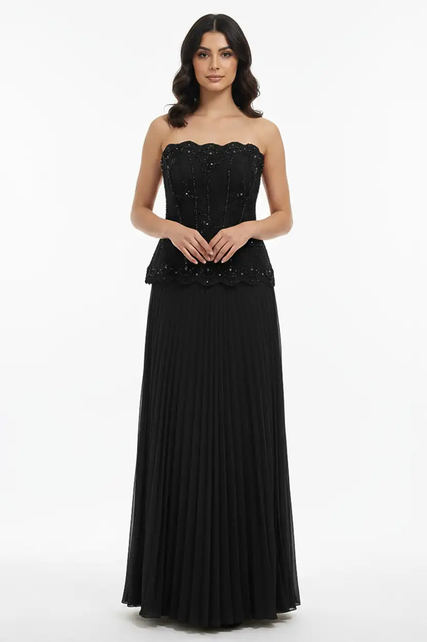 Beaded Corset 2PCS Plisse Skirt