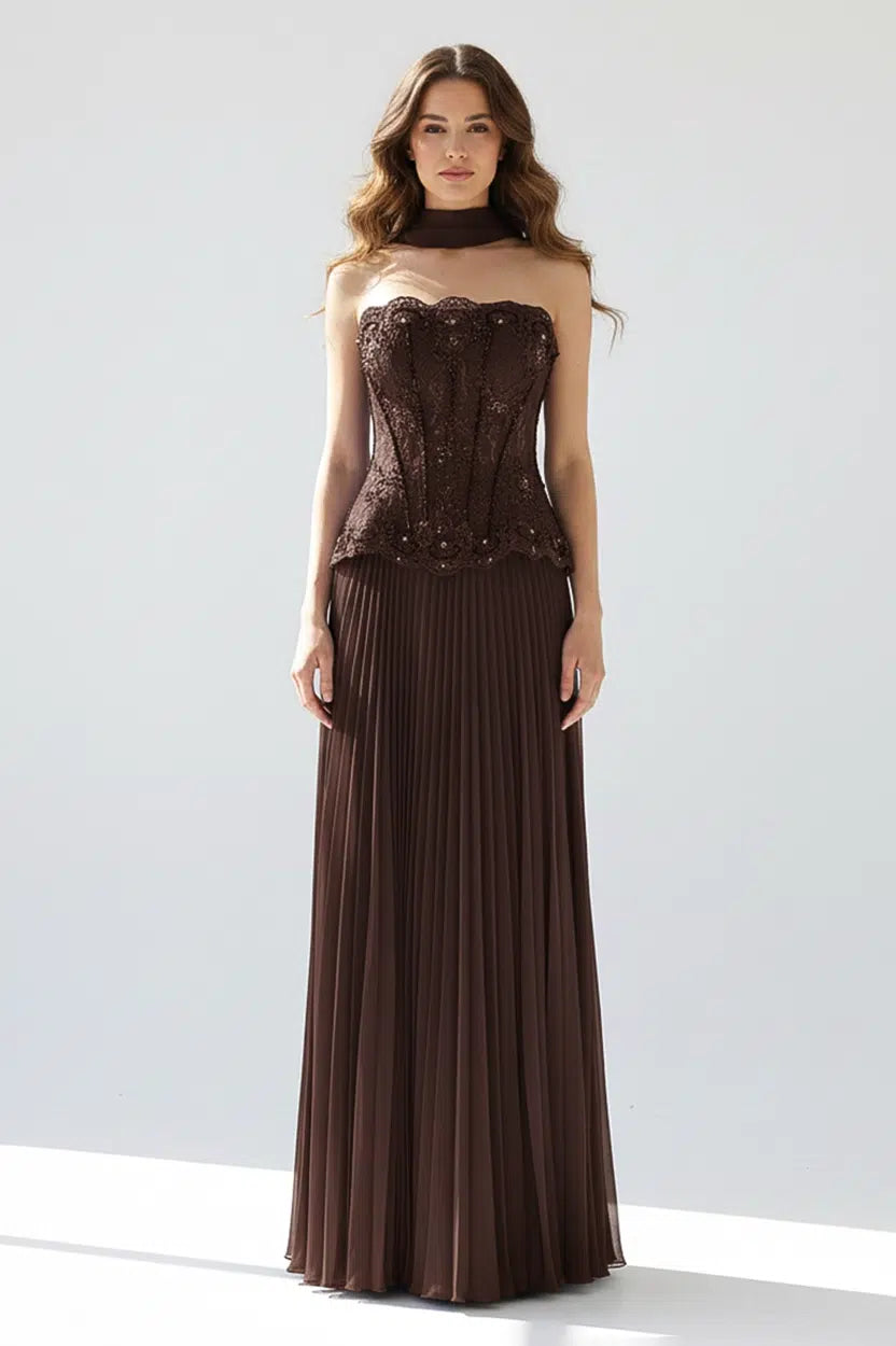 Beaded Corset 2PCS Plisse Skirt