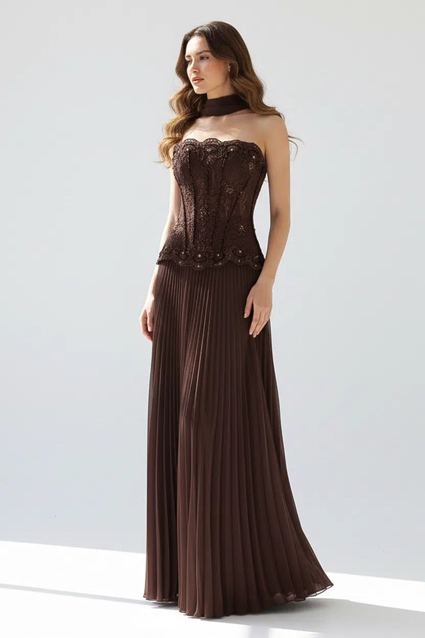 Beaded Corset 2PCS Plisse Skirt