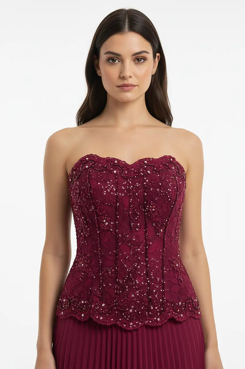 Beaded Corset 2PCS Plisse Skirt