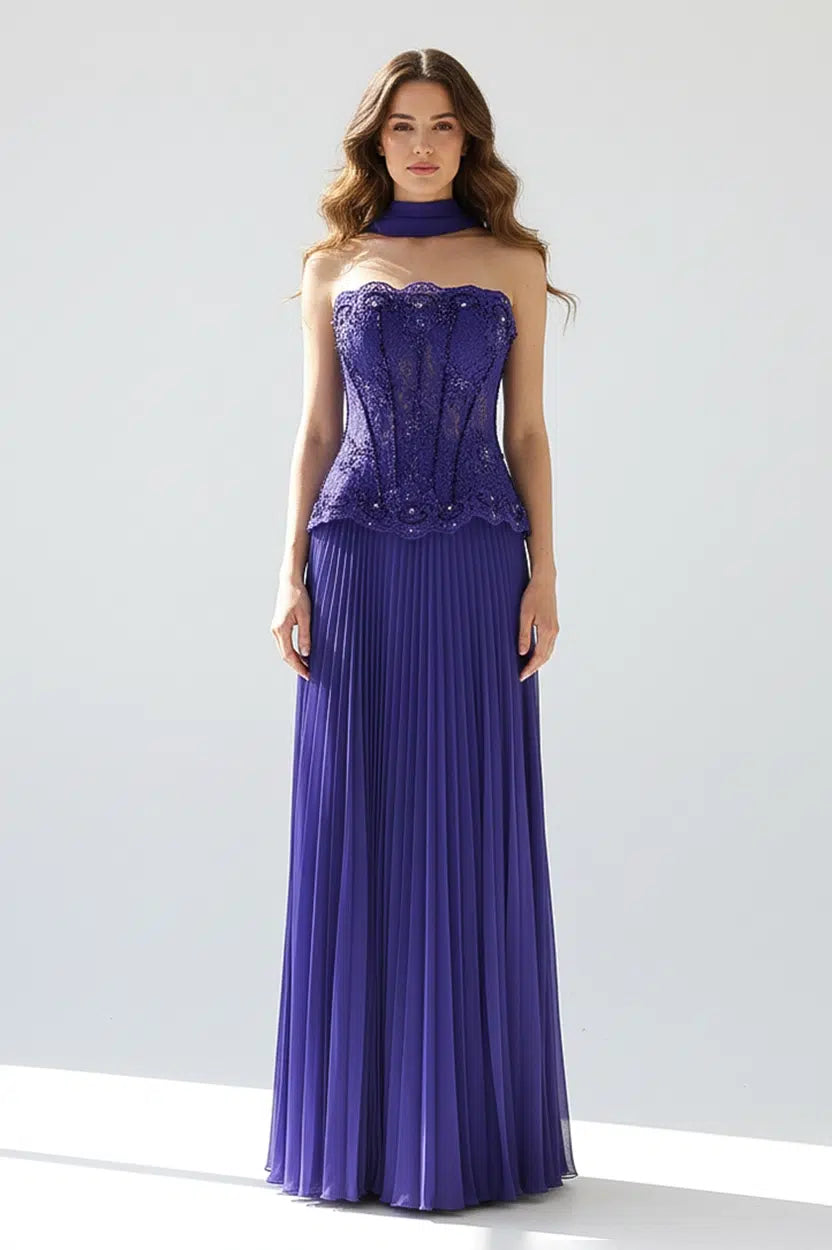Beaded Corset 2PCS Plisse Skirt