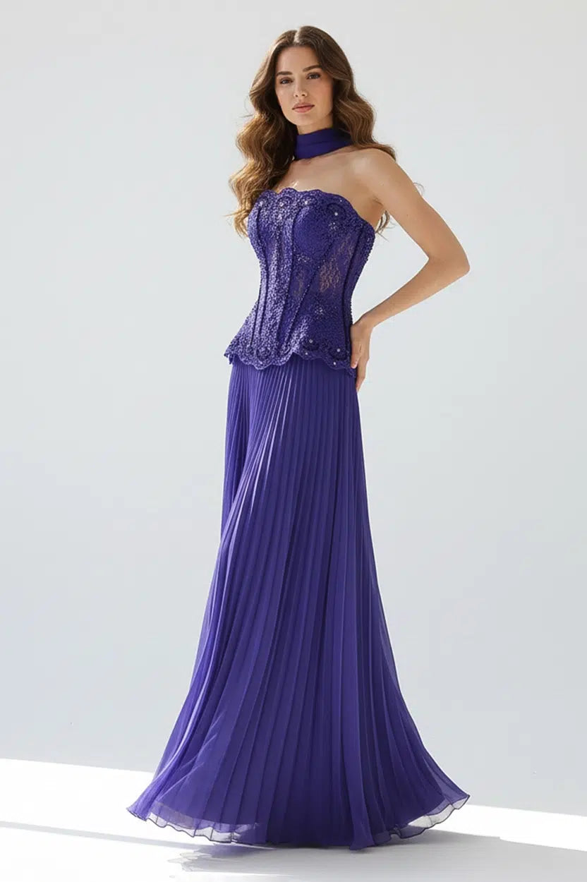 Beaded Corset 2PCS Plisse Skirt