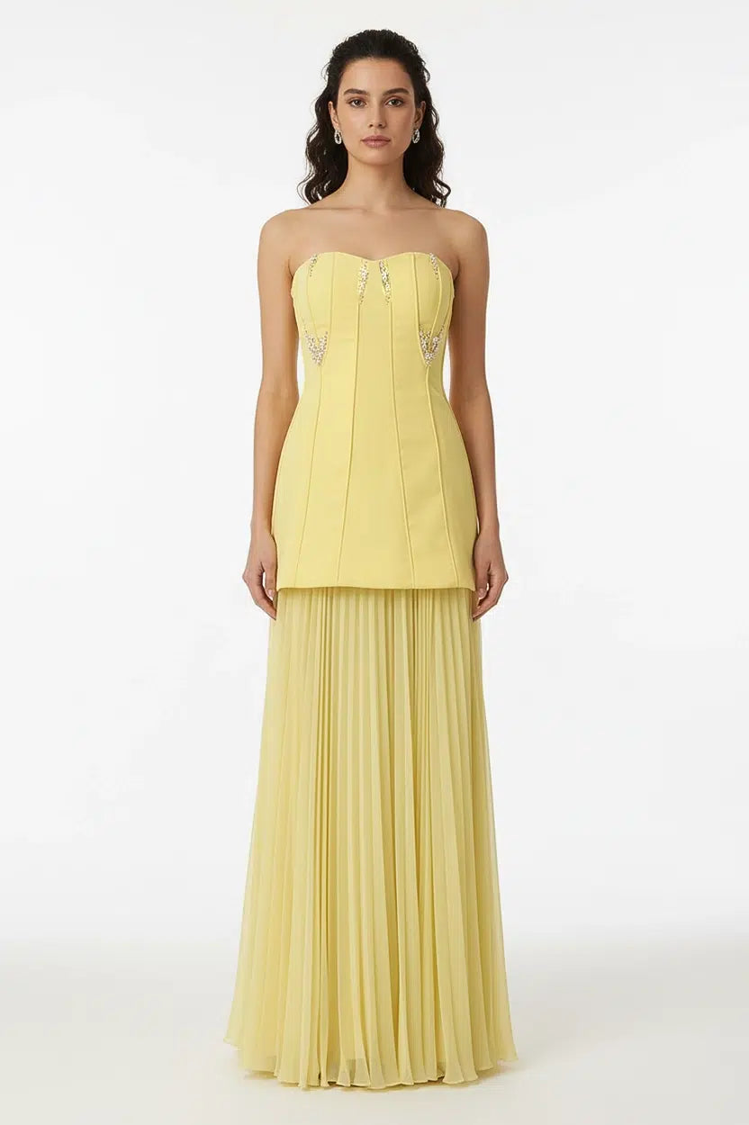 Beaded Long Corset Crepe Dress