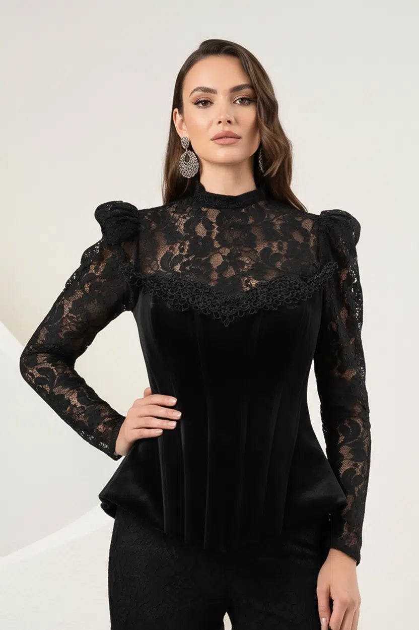 Beaded Velvet Corset Dantel Jumpsuit