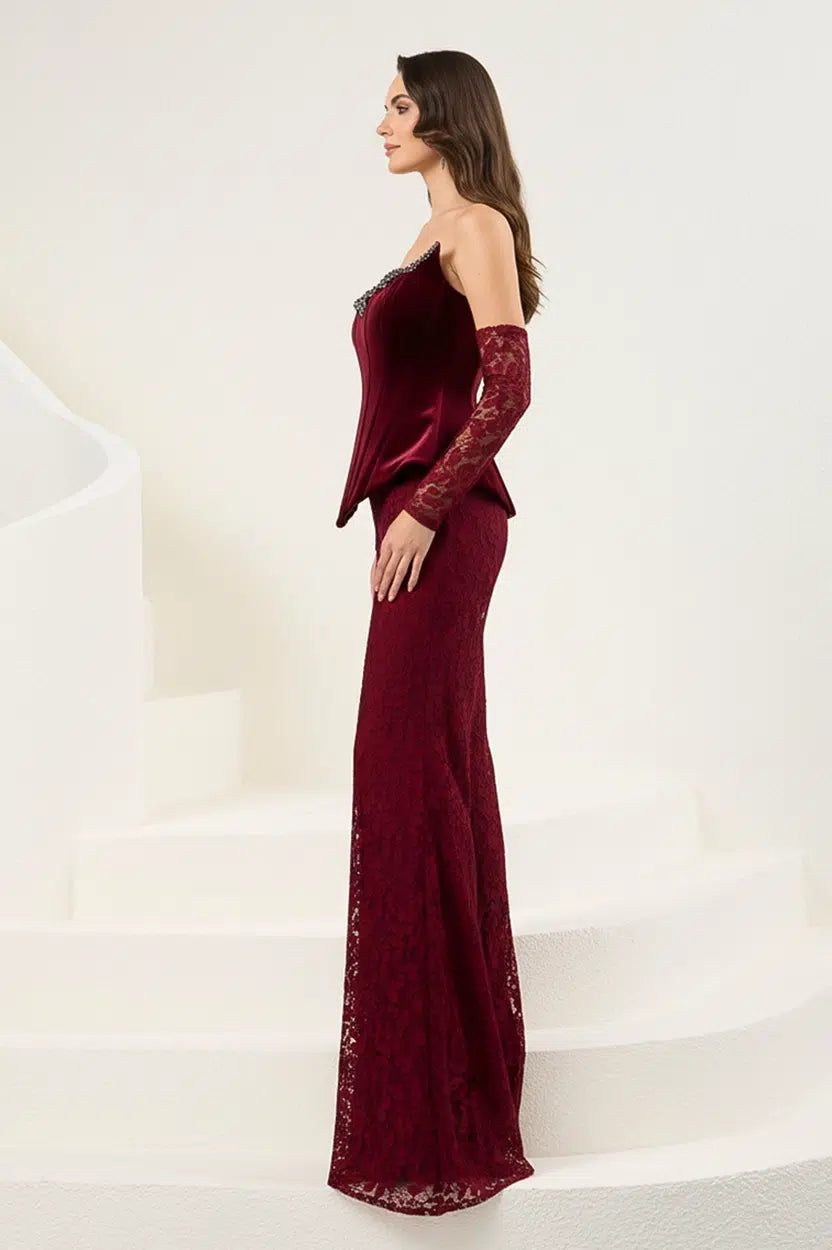 Beaded Velvet Corset Dantel Jumpsuit