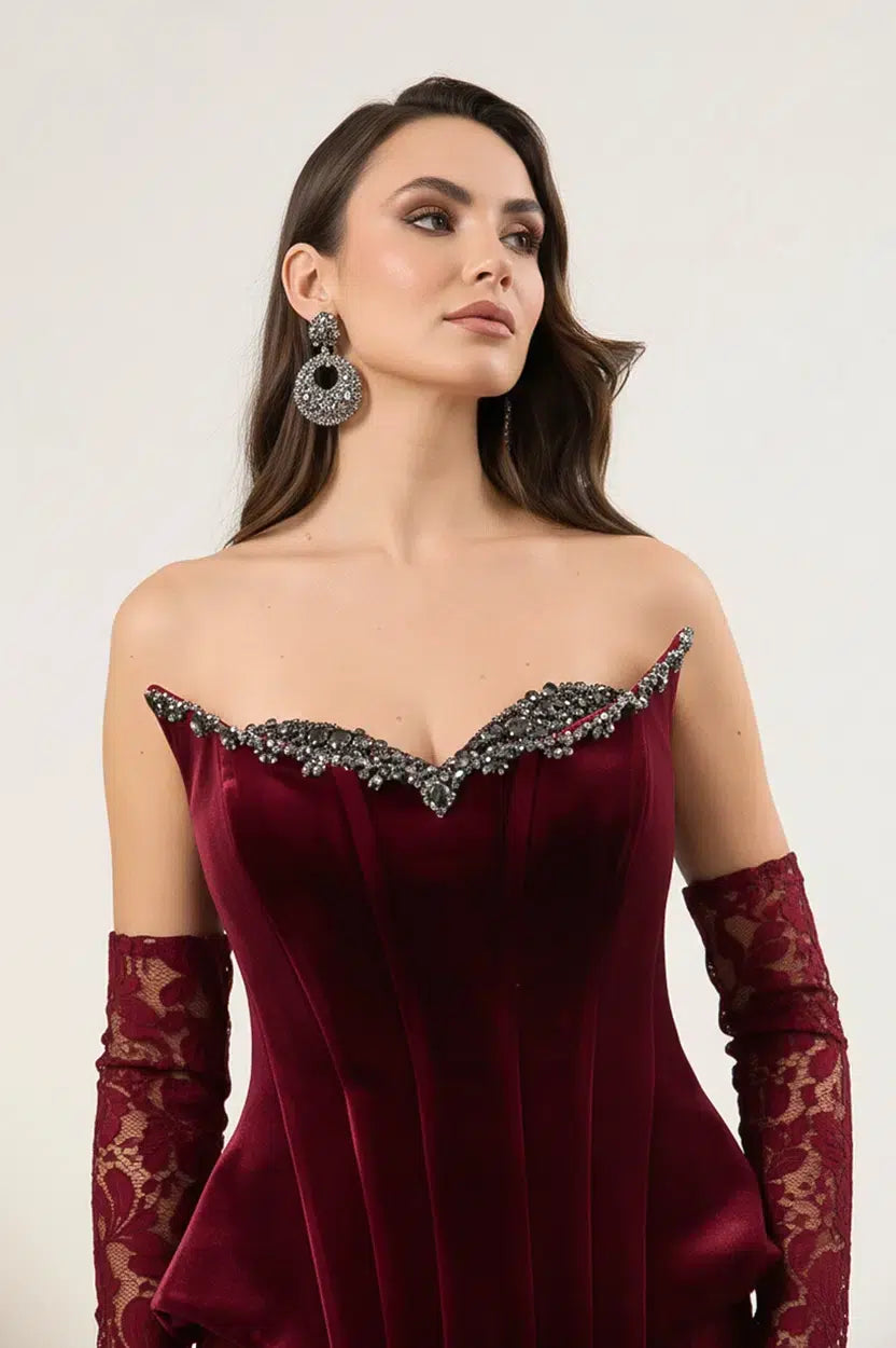 Beaded Velvet Corset Dantel Jumpsuit