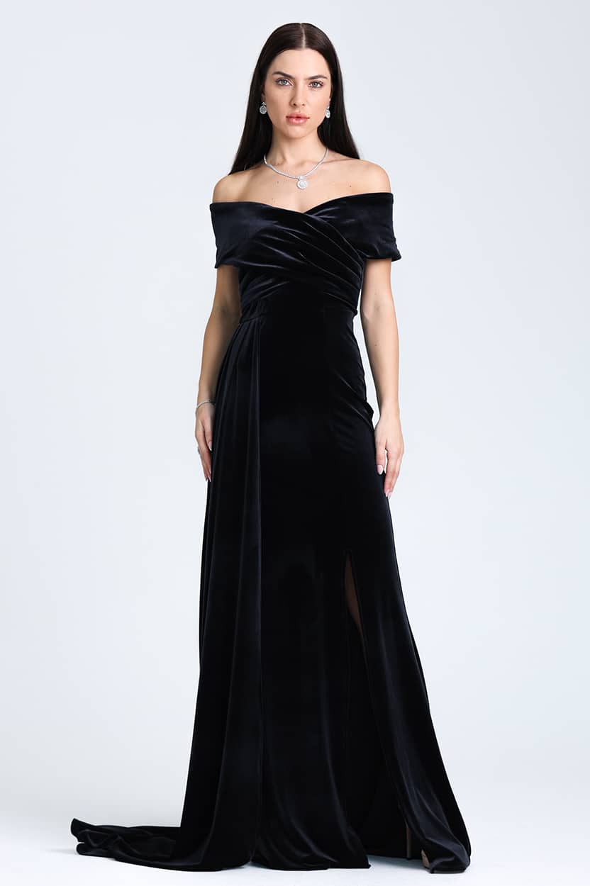 Side Tail Wrap Bust Velvet Dress