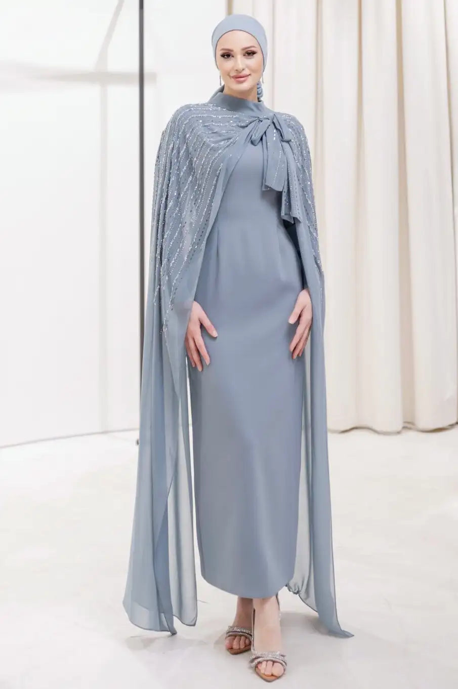 Crystal 2PCS Cape Crepe Dress