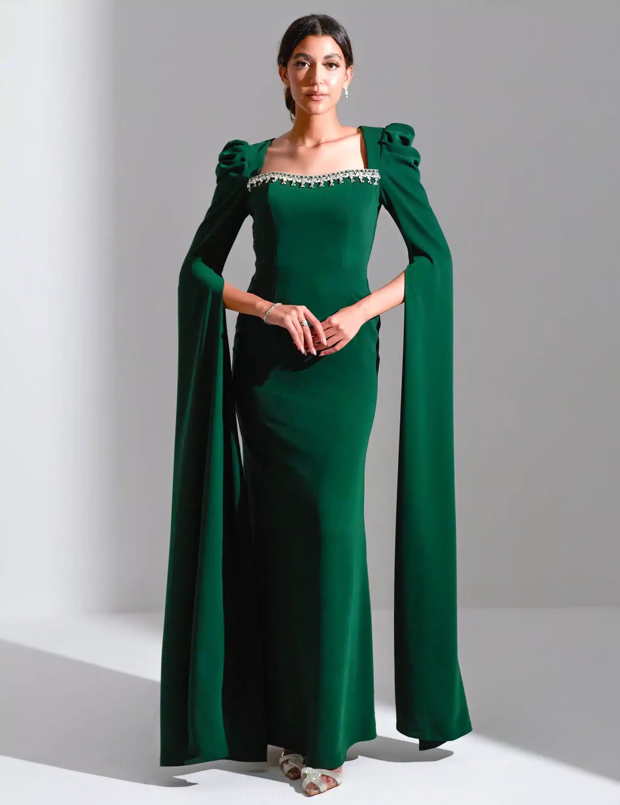 Crystal Bust Detailed Crepe Dress