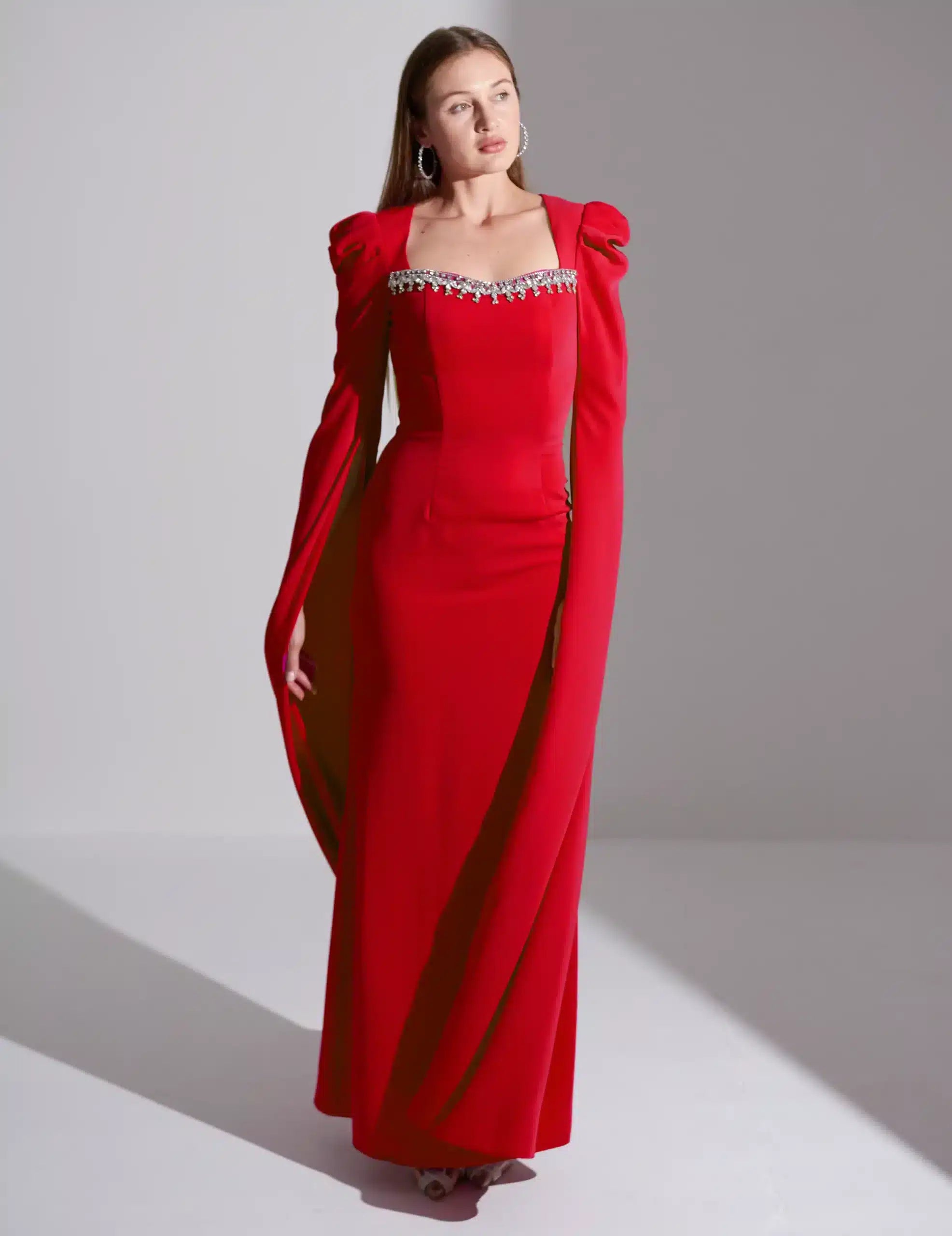 Crystal Bust Detailed Crepe Dress