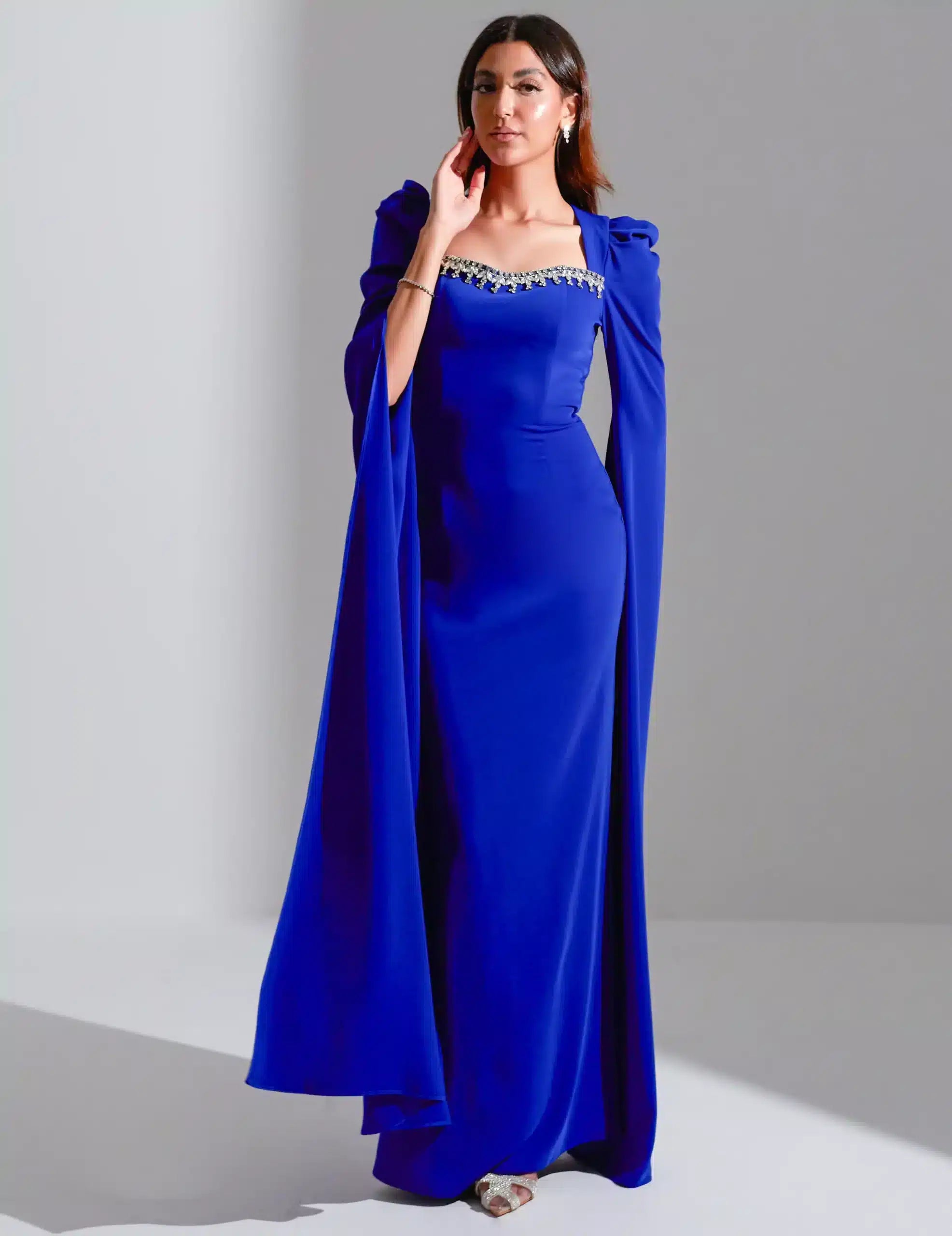 Crystal Bust Detailed Crepe Dress