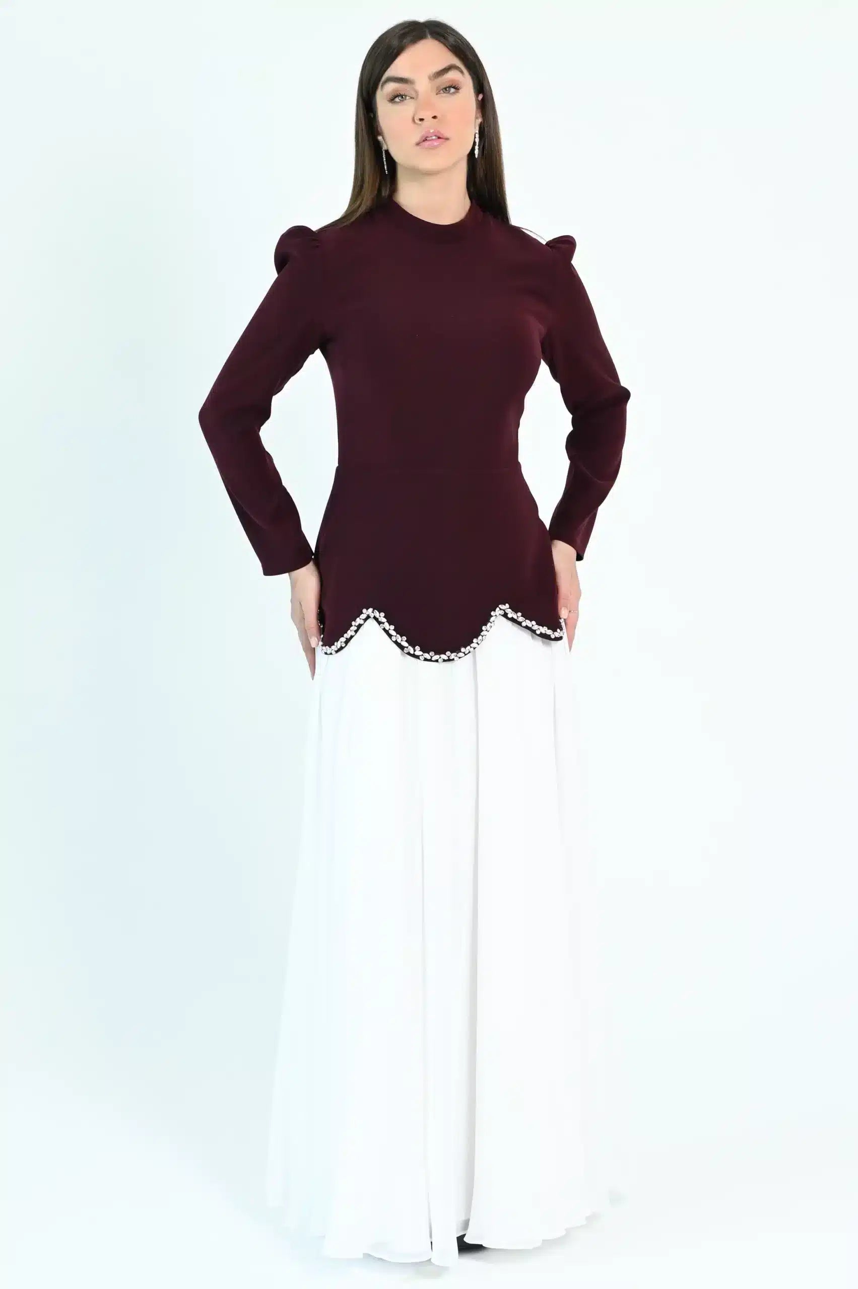 Crystal Detail Pleated Chiffon Dress