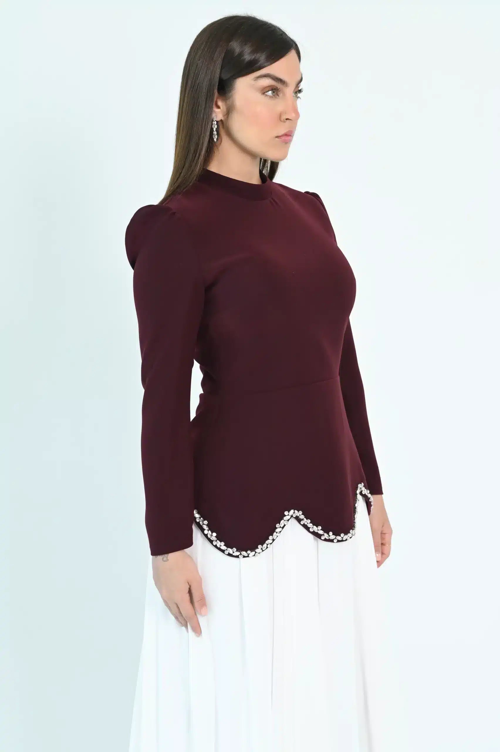 Crystal Detail Pleated Chiffon Dress