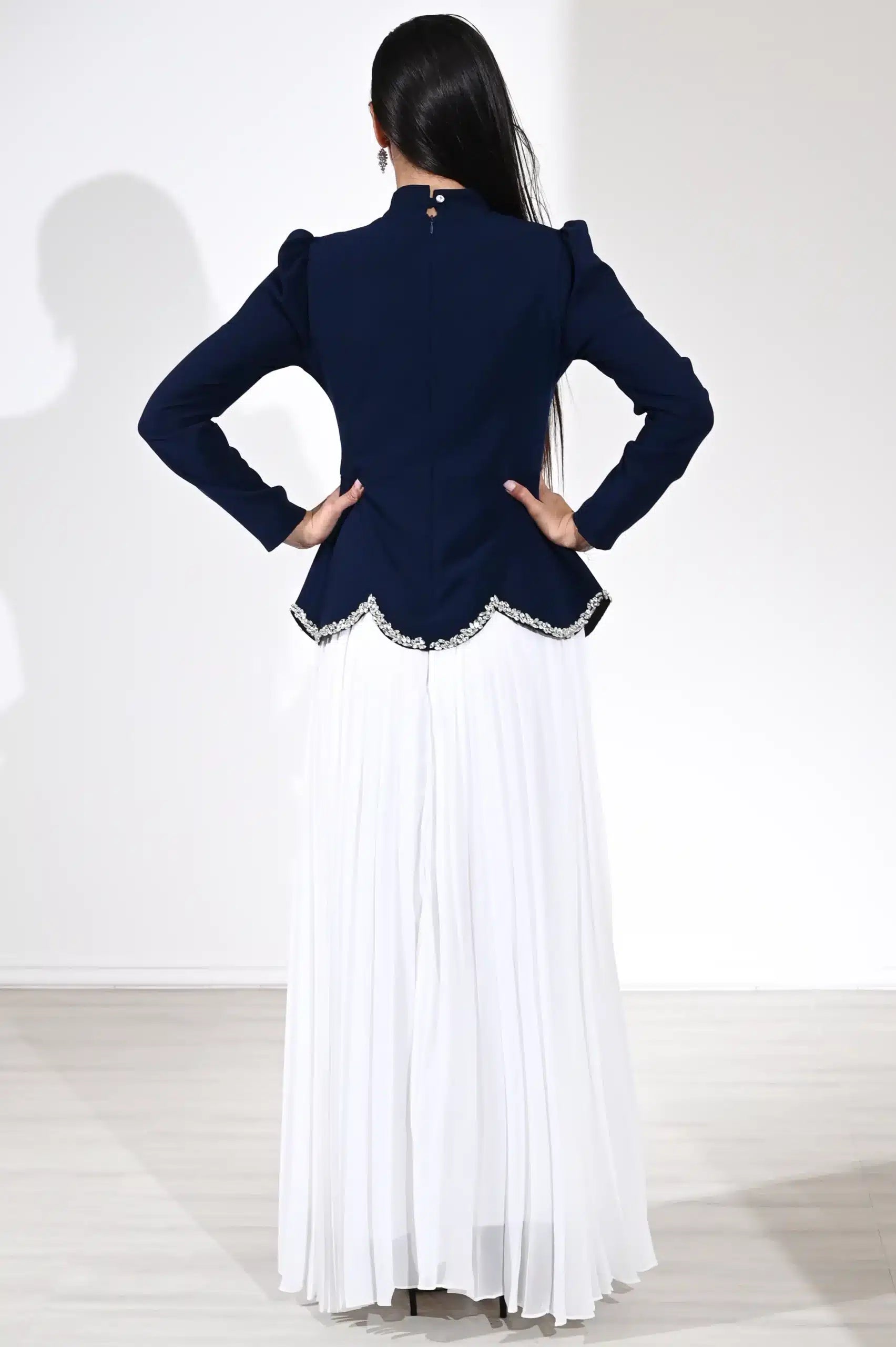 Crysral Detail Plisse Chiffon Dress